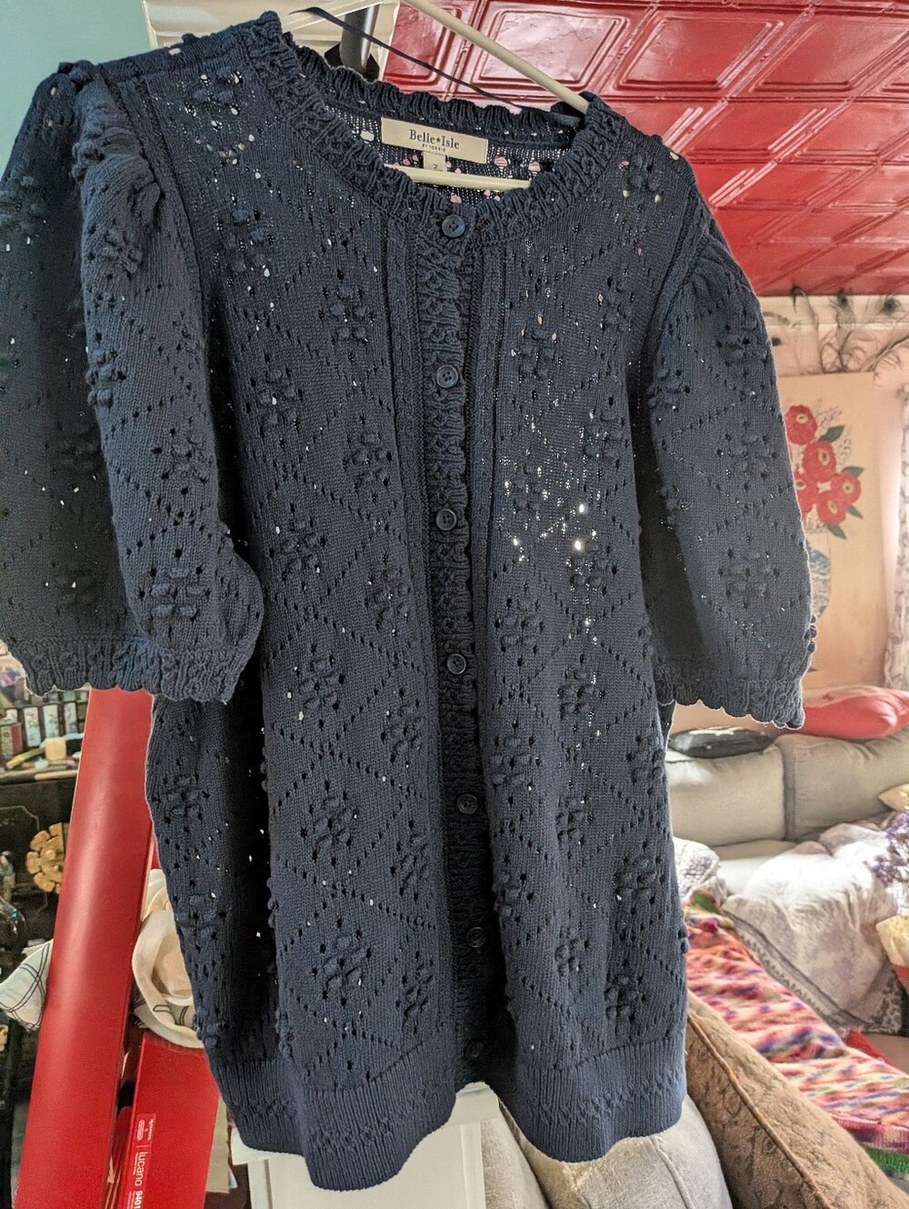 torrid Navy Openwork Knit Button Cardigan